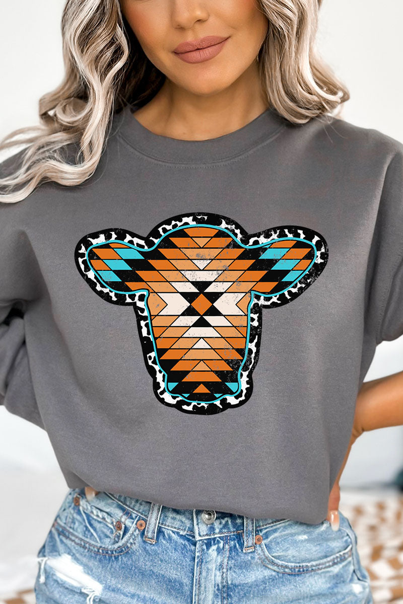 Aztec Cow Portrait Heavy-weight Crew Sweatshirt product image 1