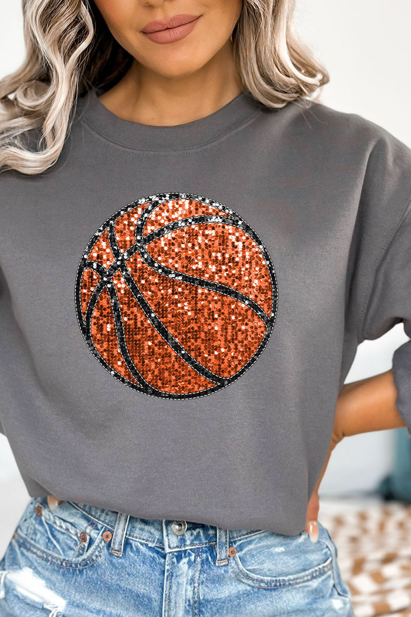 Faux Sequin Basketball Transfer Heavy-weight Crew Sweatshirt product image 1
