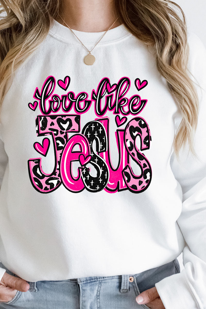 Pink Love Like Jesus Heavy-weight Crew Sweatshirt product image 1