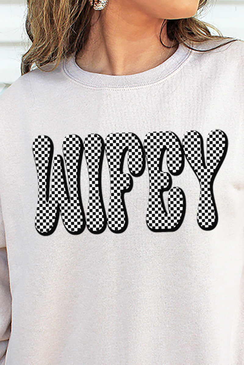 Retro Checkered Wifey Heavy-weight Crew Sweatshirt product image 2