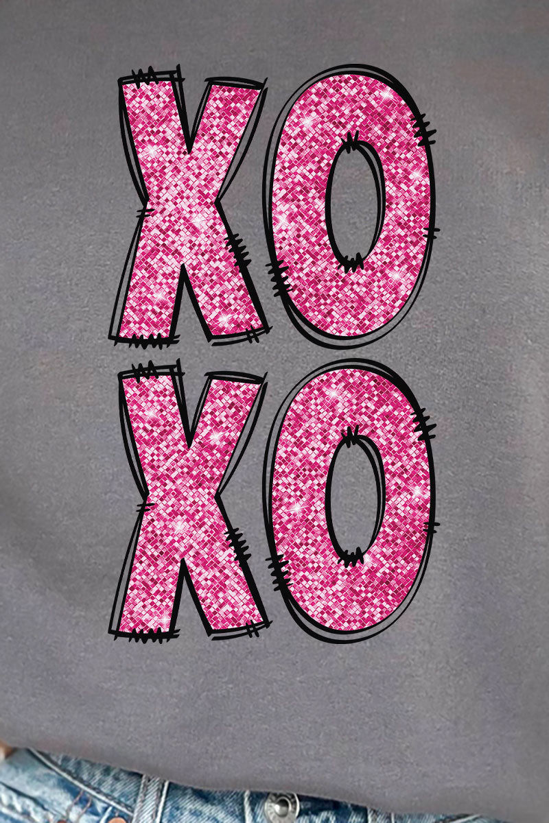 Faux Sequin Pink Stacked XOXO Transfer Heavy-weight Crew product image 2