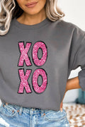 Faux Sequin Pink Stacked XOXO Transfer Heavy-weight Crew product image 1