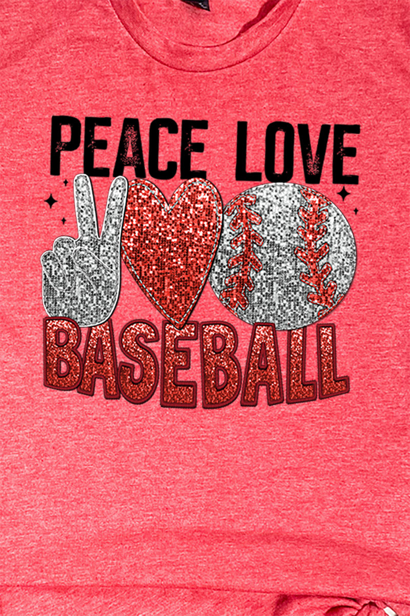 Faux Sequin Peace Love Baseball Transfer Unisex Blend Tee product image 2