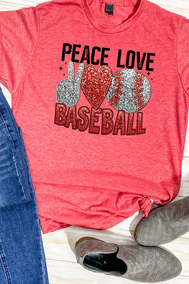Faux Sequin Peace Love Baseball Transfer Unisex Blend Tee product image 1