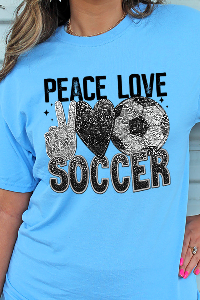 Faux Sequin Peace Love Soccer Transfer Unisex Blend Tee product image 2