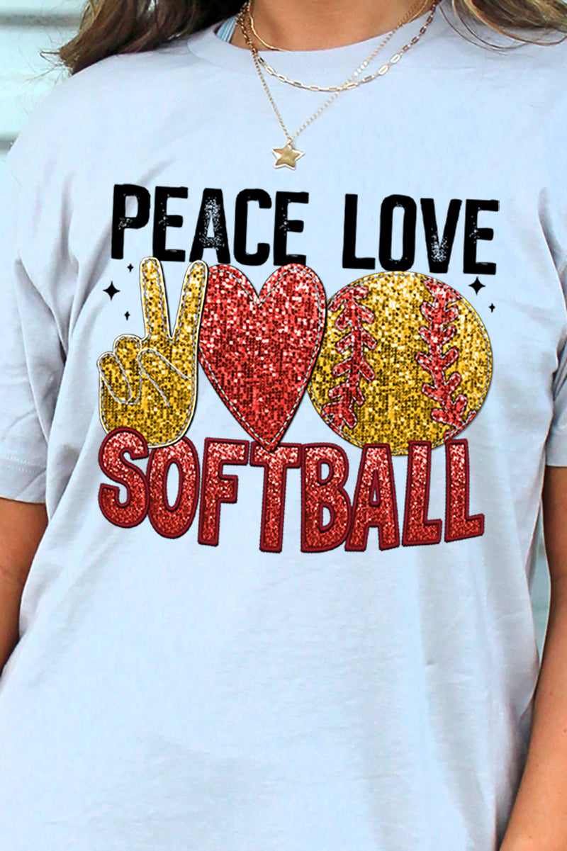 Faux Sequin Peace Love Softball Transfer Unisex Blend Tee product image 2