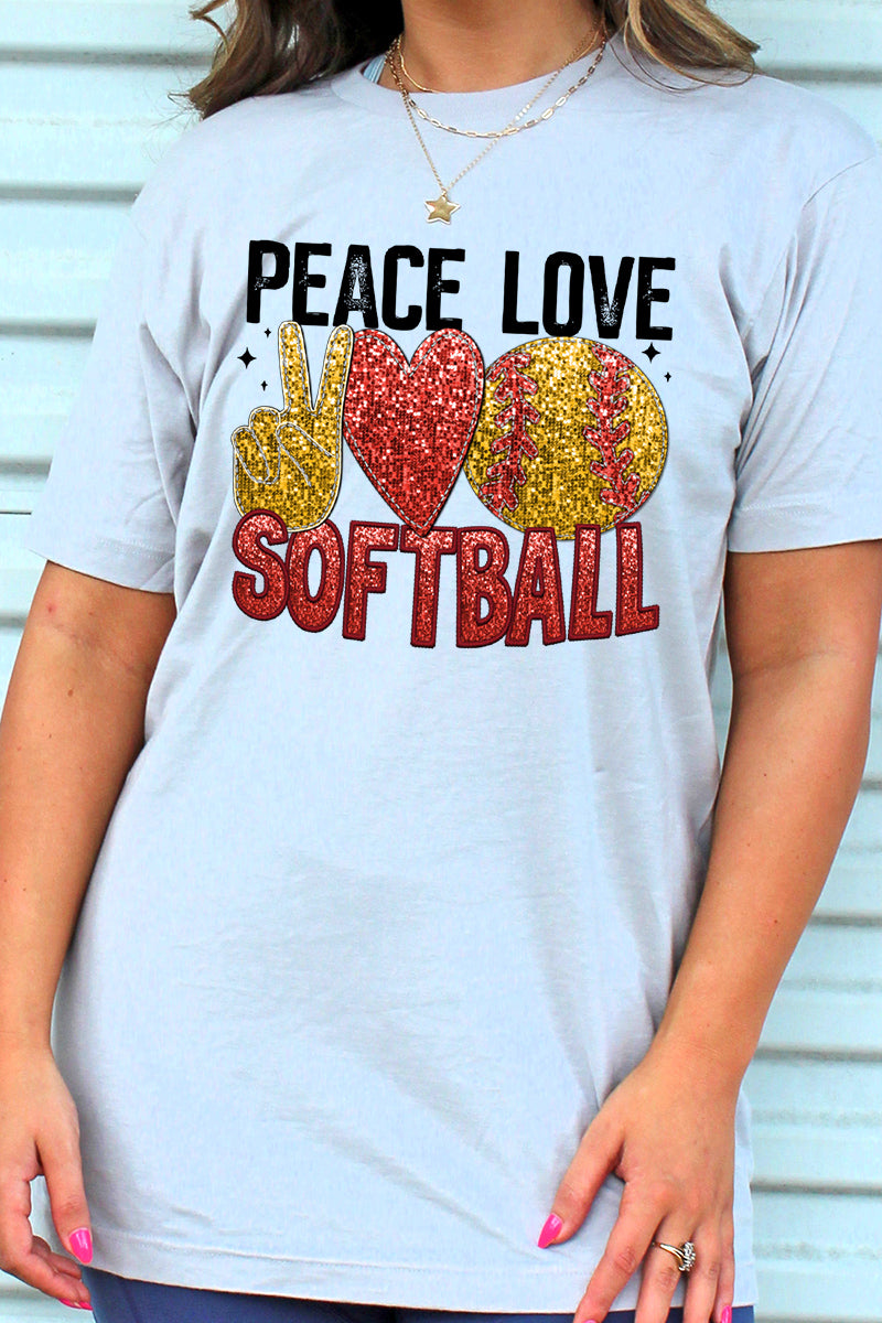 Faux Sequin Peace Love Softball Transfer Unisex Blend Tee product image 1