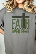 Checked Faith Over Fear Short Sleeve Relaxed Fit T-Shirt product image 1