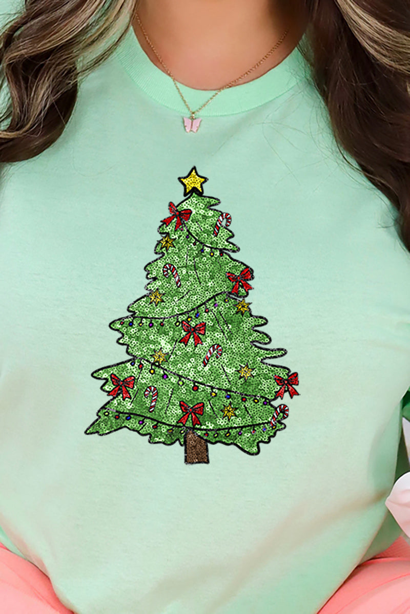 Faux Sequin Christmas Tree Transfer Short Sleeve Relaxed product image 2