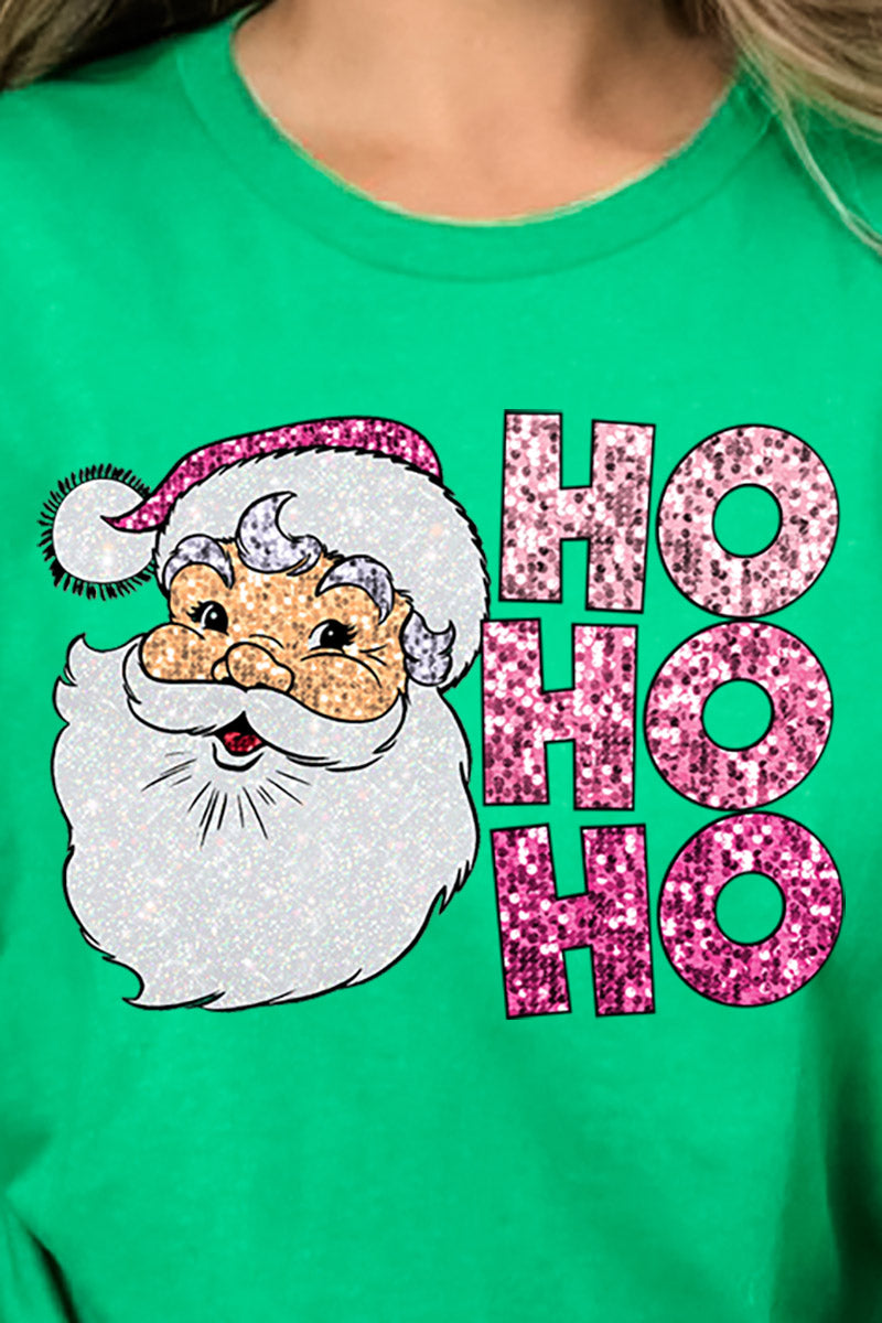 Faux Sequin Ho Ho Ho Santa Transfer Short Sleeve Relaxed product image 2