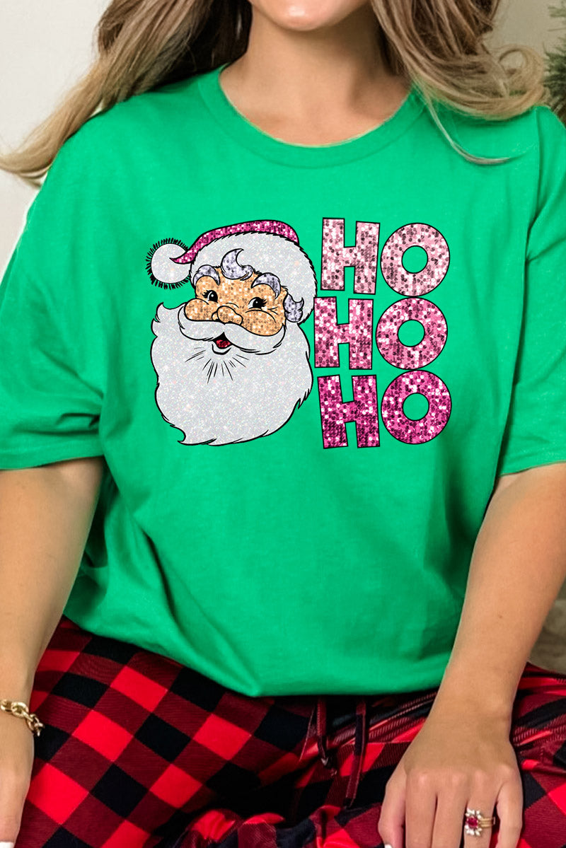 Faux Sequin Ho Ho Ho Santa Transfer Short Sleeve Relaxed product image 1