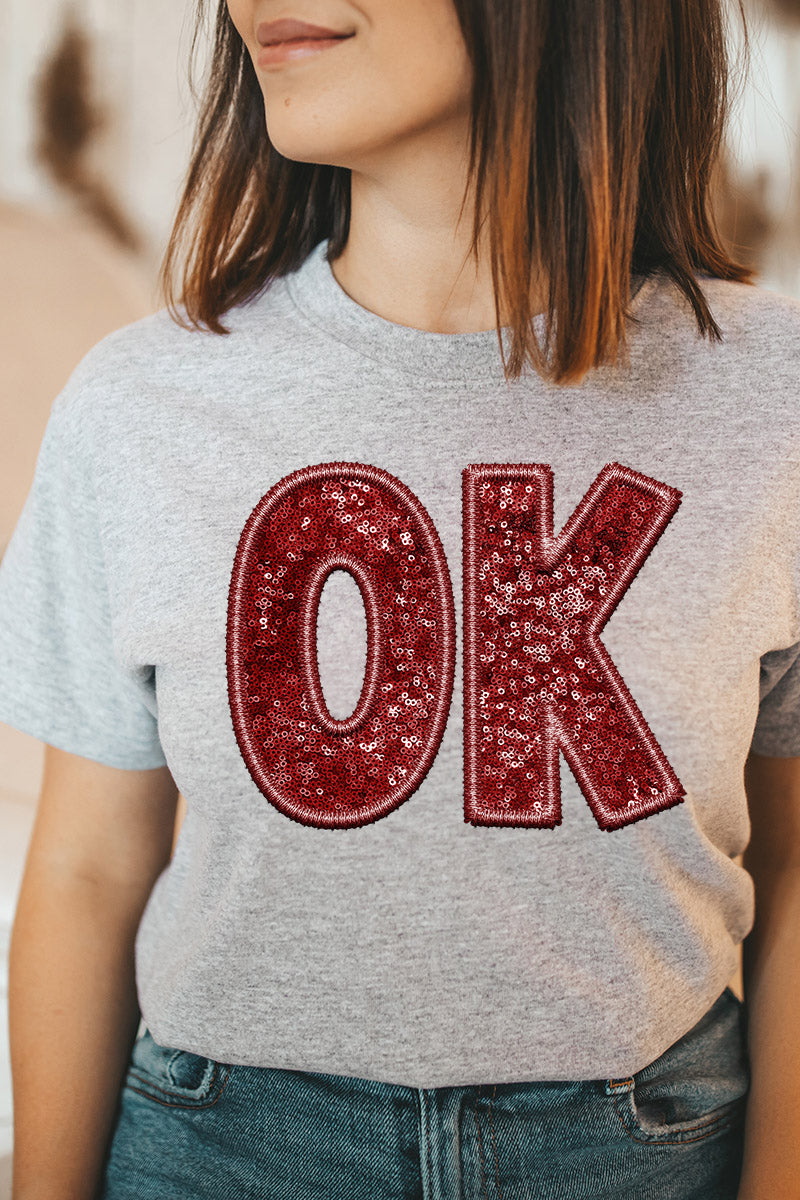 Faux Sequin OK Transfer Short Sleeve Relaxed Fit T-Shirt product image 1