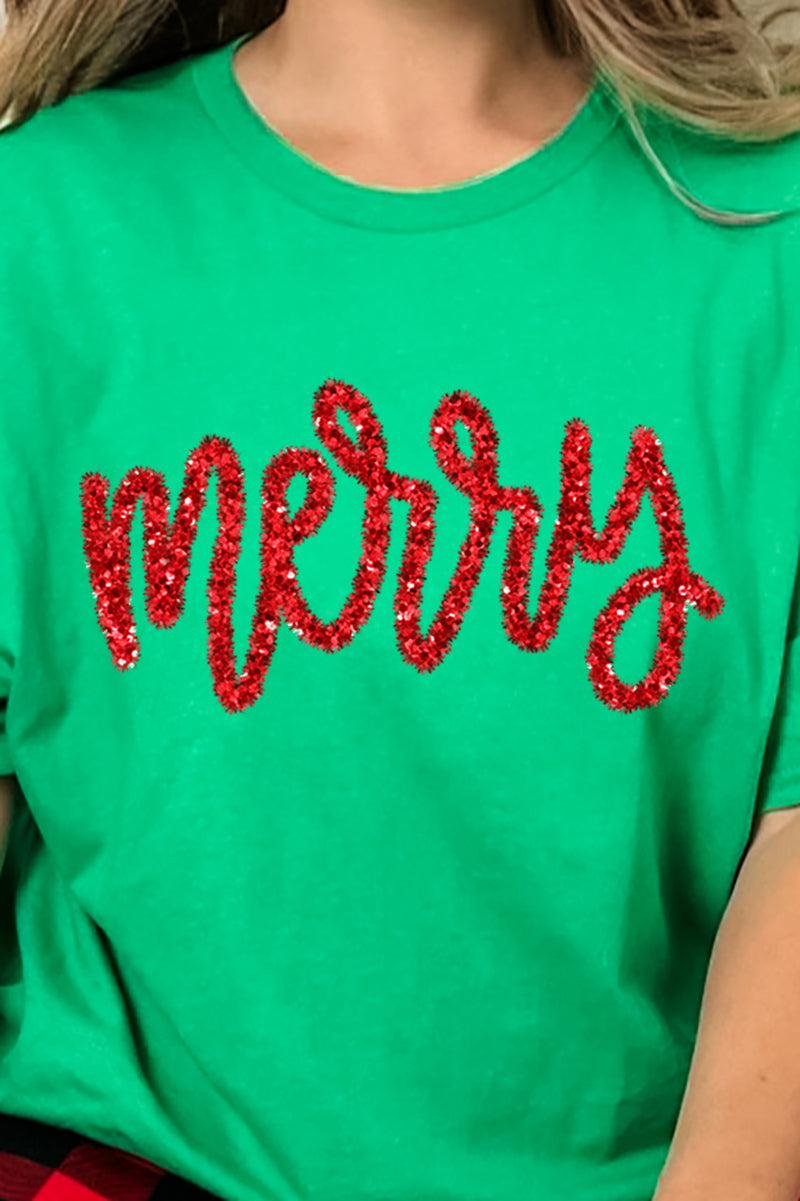 Merry Script Faux Tinsel Transfer Short Sleeve Relaxed Fit product image 2