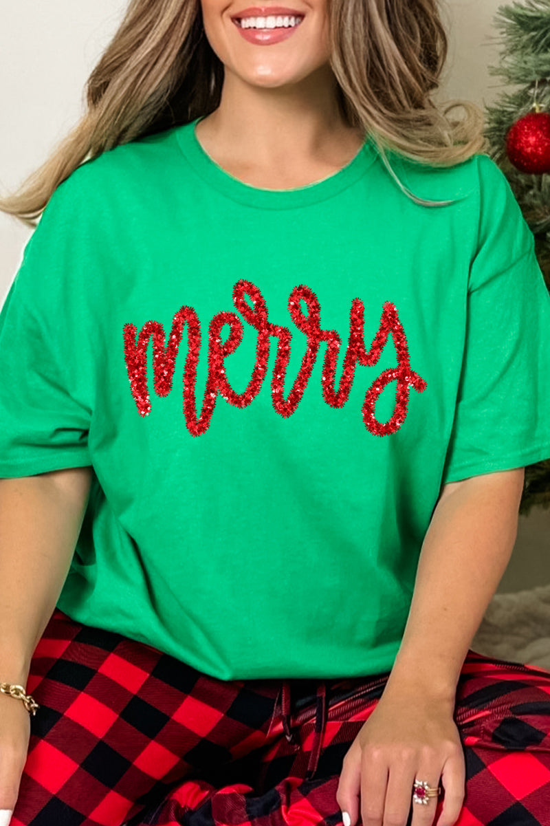 Merry Script Faux Tinsel Transfer Short Sleeve Relaxed Fit product image 1