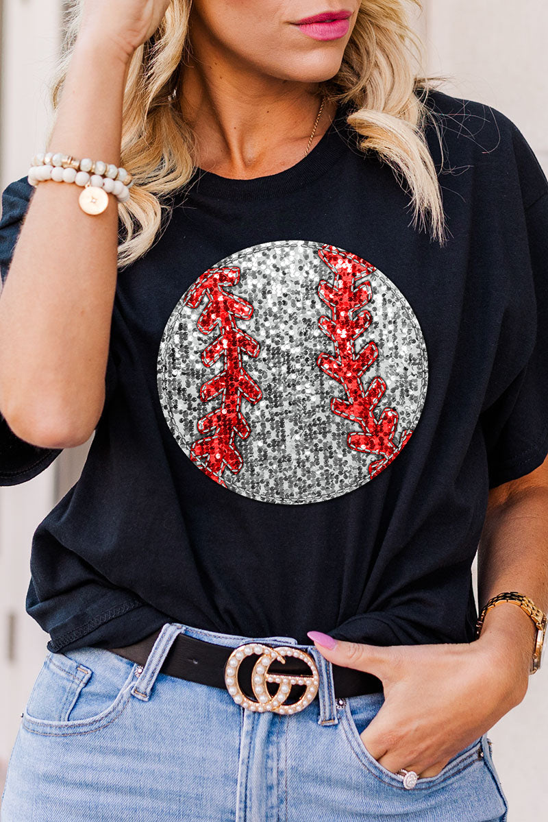 Baseball Faux Sequin Transfer Short Sleeve Relaxed Fit product image 1