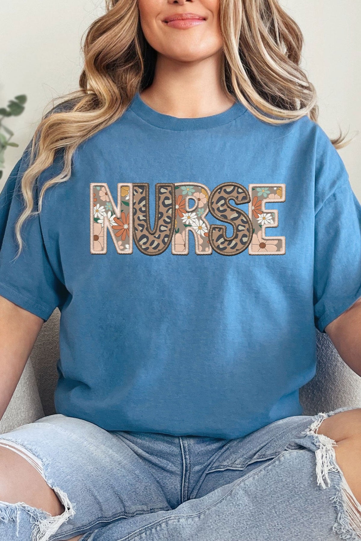 Boho Nurse Faux Embroidery Transfer Short Sleeve Relaxed product image 1