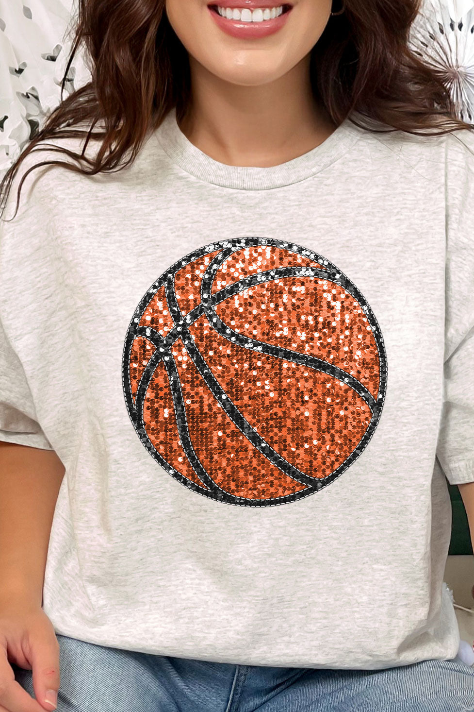 Faux Sequin Basketball Transfer Short Sleeve Relaxed Fit product image 1