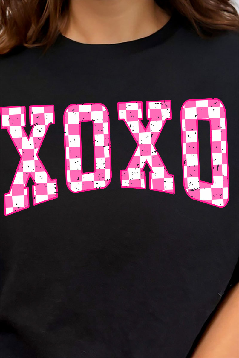 Pink Checkerboard XOXO Short Sleeve Relaxed Fit T-Shirt product image 2