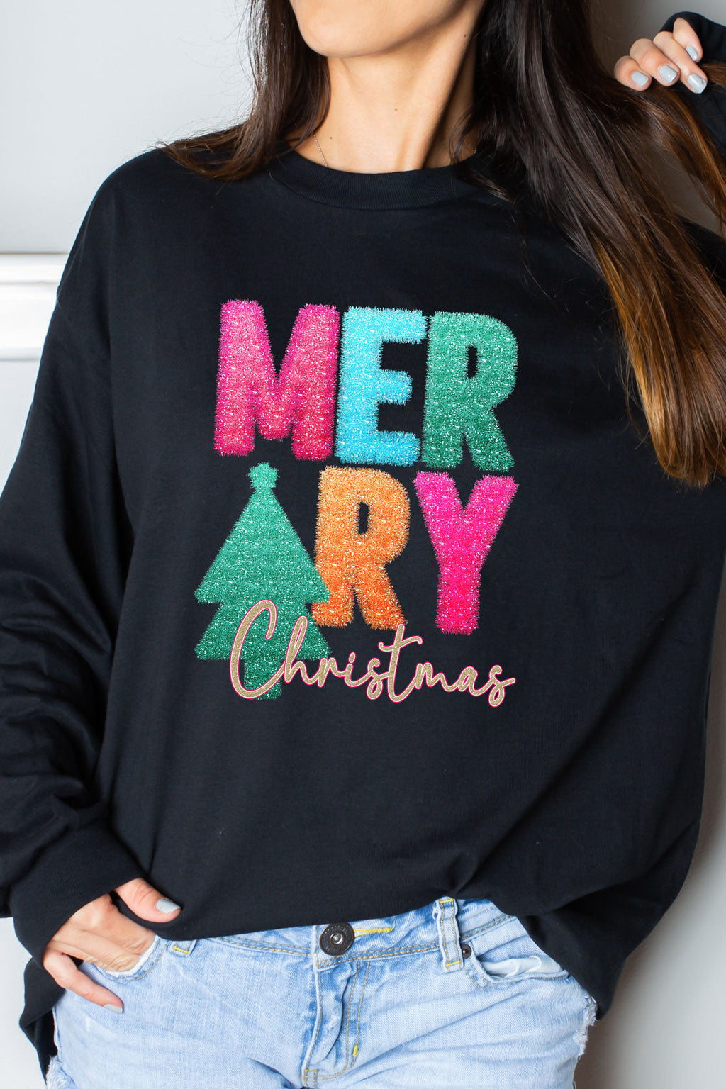 Faux Tinsel Merry Christmas Transfer Heavy Cotton Long product image 1