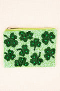 Green Shamrock Seed Bead Coin Purse