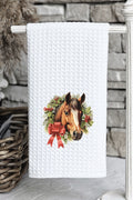 Horse Christmas On the Farm Waffle Kitchen Towel