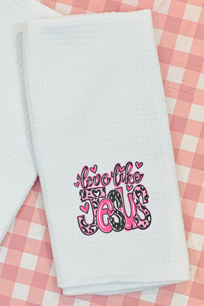 Pink Love Like Jesus Waffle Kitchen Towel