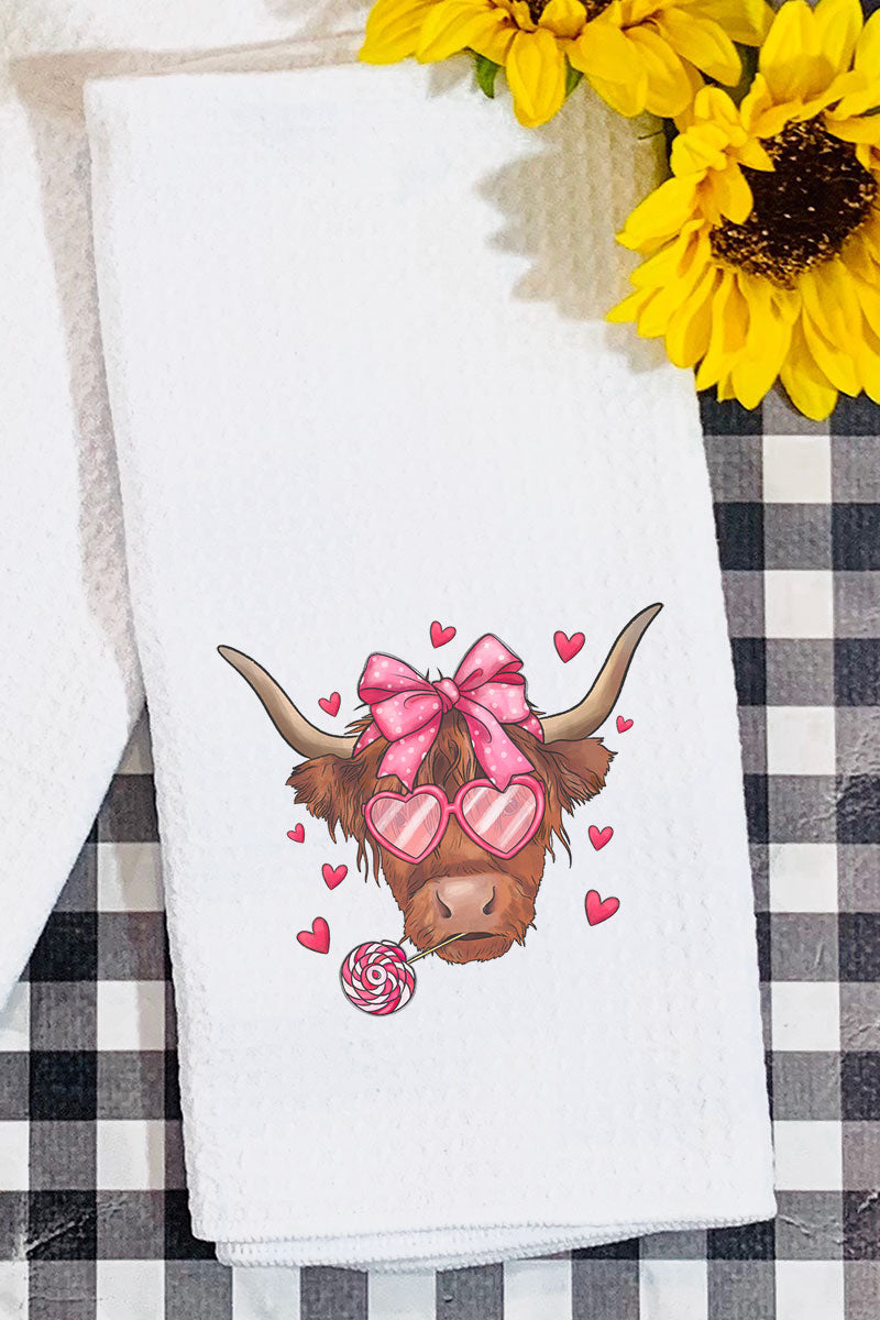 Full Of Love Highland Cow Waffle Kitchen Towel