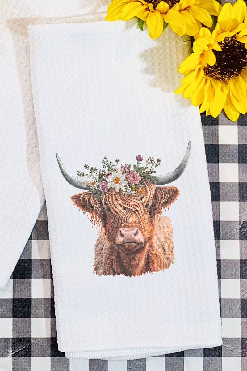 Daisy Highland Cow Waffle Kitchen Towel